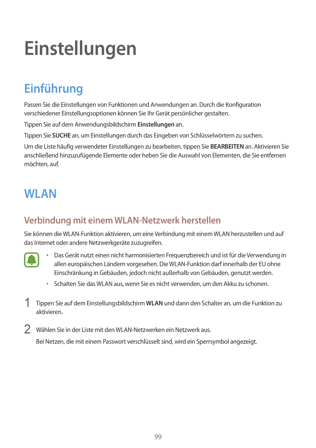 Samsung SM-G925FZGFDBT, SM-G925FZKADBT, SM-G925FZWEDBT manual Einführung, Verbindung mit einem WLAN-Netzwerk herstellen 