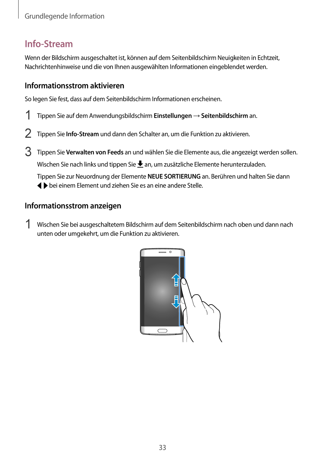 Samsung SM-G925FZDADBT, SM-G925FZKADBT manual Info-Stream, Informationsstrom aktivieren, Informationsstrom anzeigen 