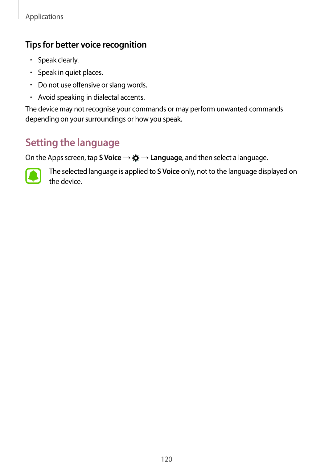 Samsung SM-G928FZKAO2C, SM-G925FZKADBT, SM-G925FZWEDBT manual Setting the language, Tips for better voice recognition 