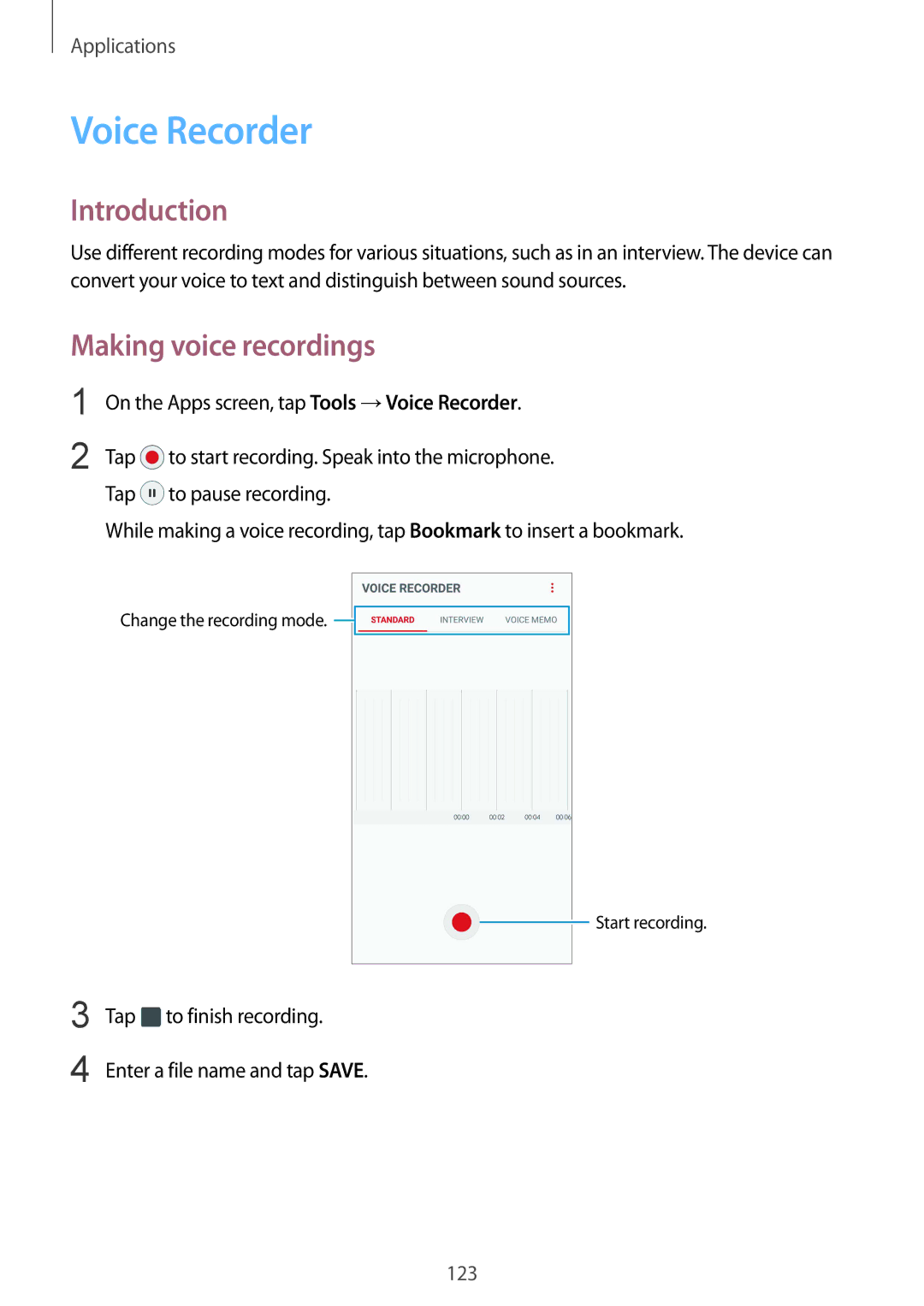 Samsung SM-G928FZDAPLS, SM-G925FZKADBT, SM-G925FZWEDBT, SM-G928FZKADBT manual Voice Recorder, Making voice recordings 