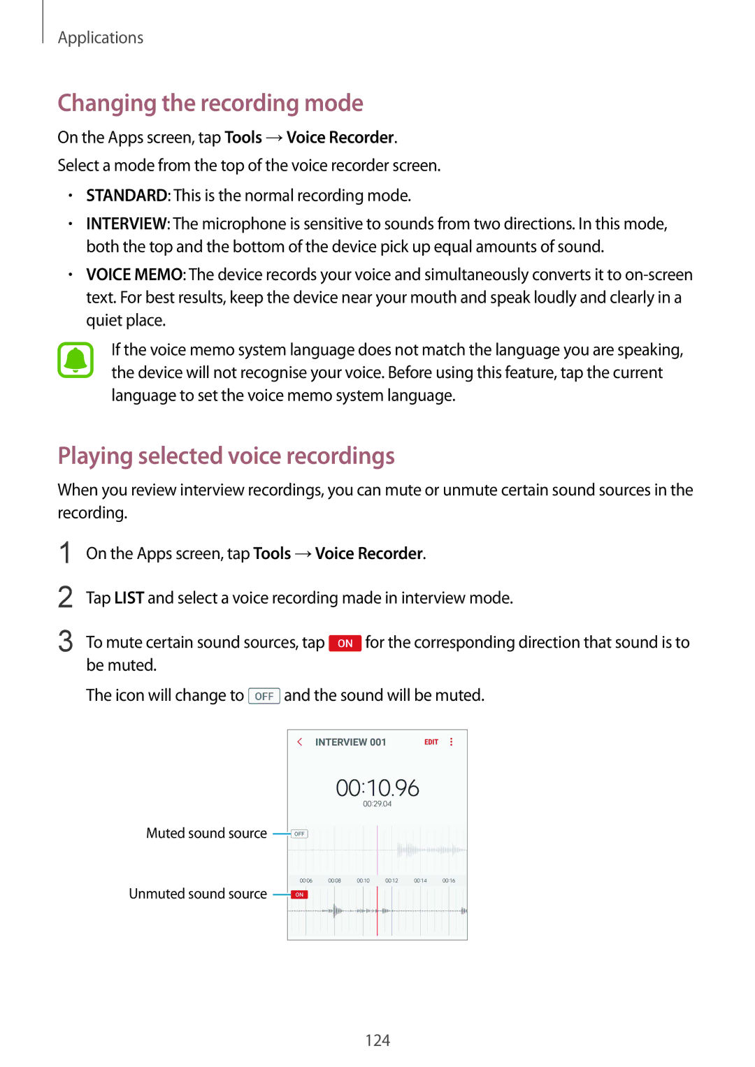 Samsung SM-G928FZDAATO, SM-G925FZKADBT, SM-G925FZWEDBT manual Changing the recording mode, Playing selected voice recordings 