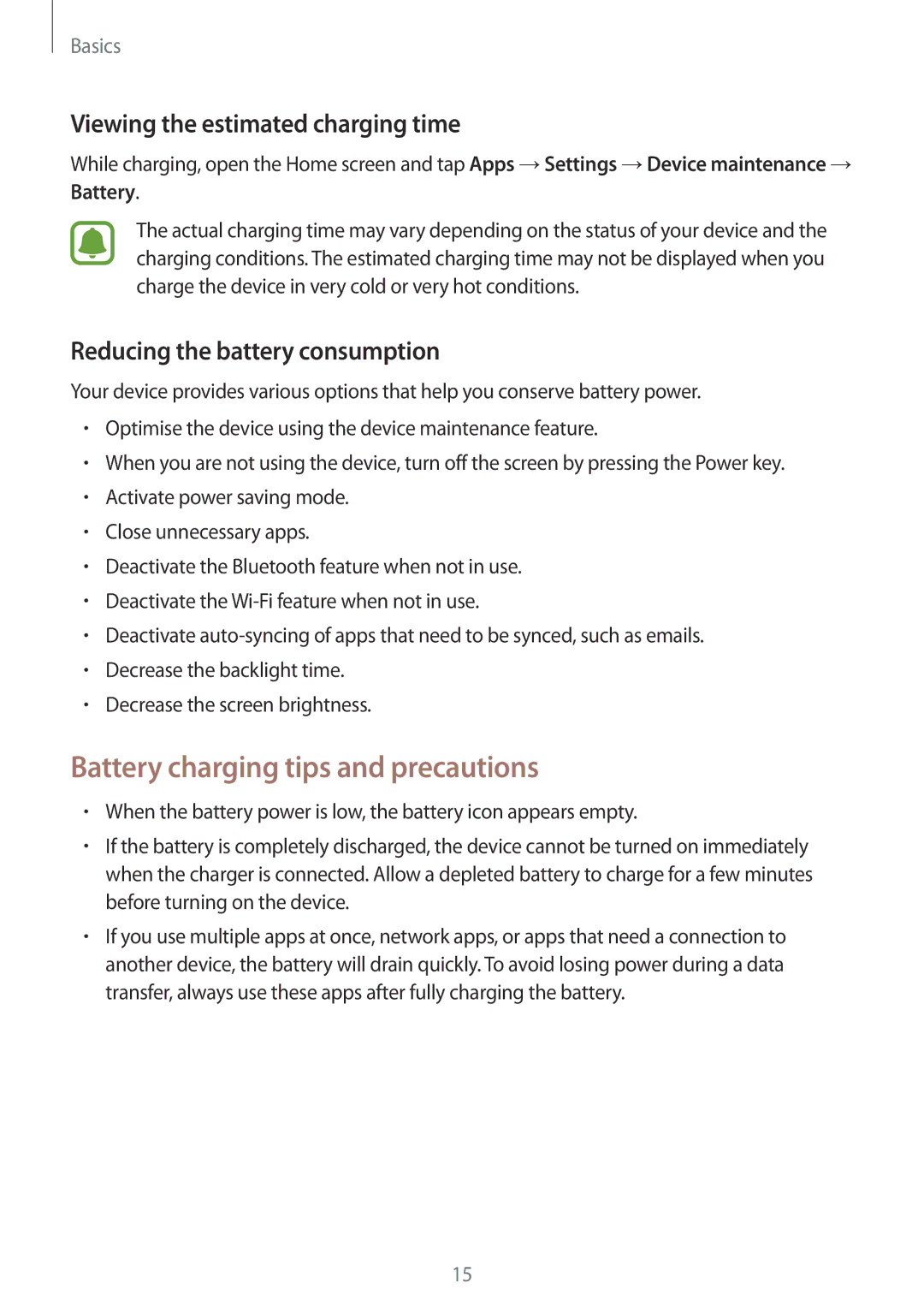 Samsung SM-G928FZKAXEF, SM-G925FZKADBT manual Battery charging tips and precautions, Viewing the estimated charging time 