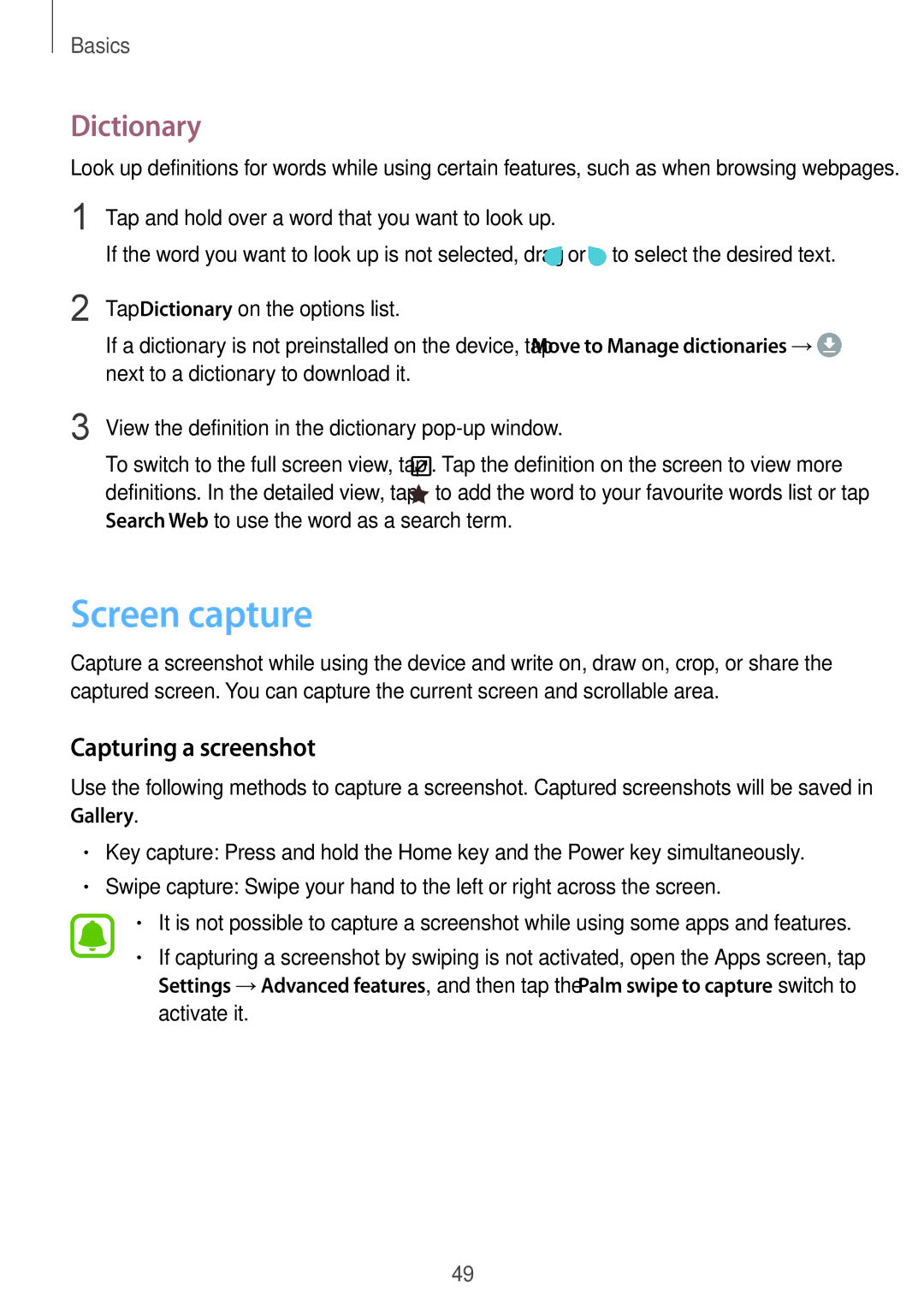 Samsung SM-G928FZSAPHE, SM-G925FZKADBT, SM-G925FZWEDBT, SM-G928FZKADBT Screen capture, Dictionary, Capturing a screenshot 