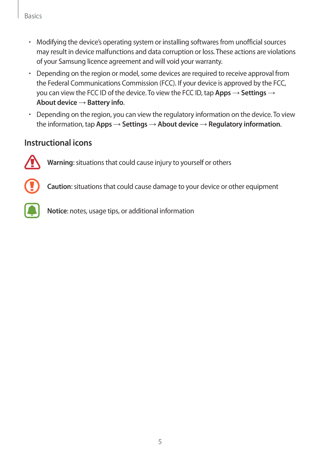 Samsung SM-G925FZWFDBT, SM-G925FZKADBT, SM-G925FZWEDBT, SM-G928FZKADBT, SM-G925FZDEDBT manual Instructional icons, Basics 