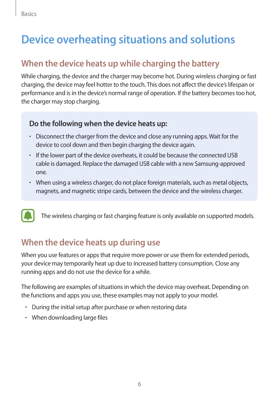 Samsung SM-G928FZSEDBT Device overheating situations and solutions, When the device heats up while charging the battery 