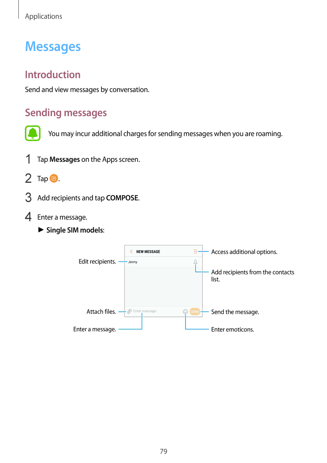 Samsung SM-G928FZDEROM, SM-G925FZKADBT, SM-G925FZWEDBT, SM-G928FZKADBT, SM-G925FZDEDBT manual Messages, Sending messages 