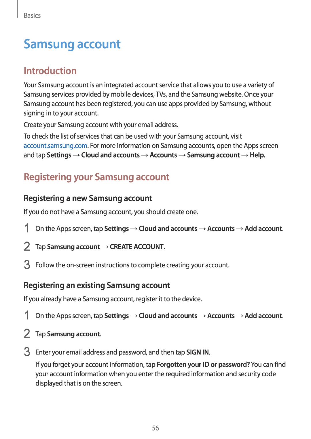 Samsung SM-G925FZDASEE manual Registering your Samsung account, Registering a new Samsung account, Tap Samsung account 