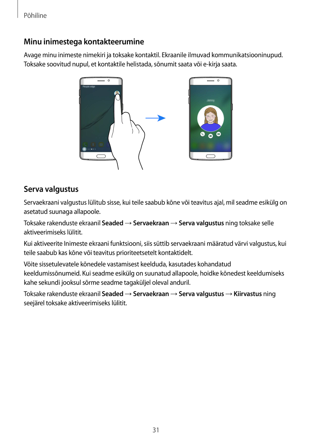 Samsung SM-G925FZKASEB manual Minu inimestega kontakteerumine, Serva valgustus 