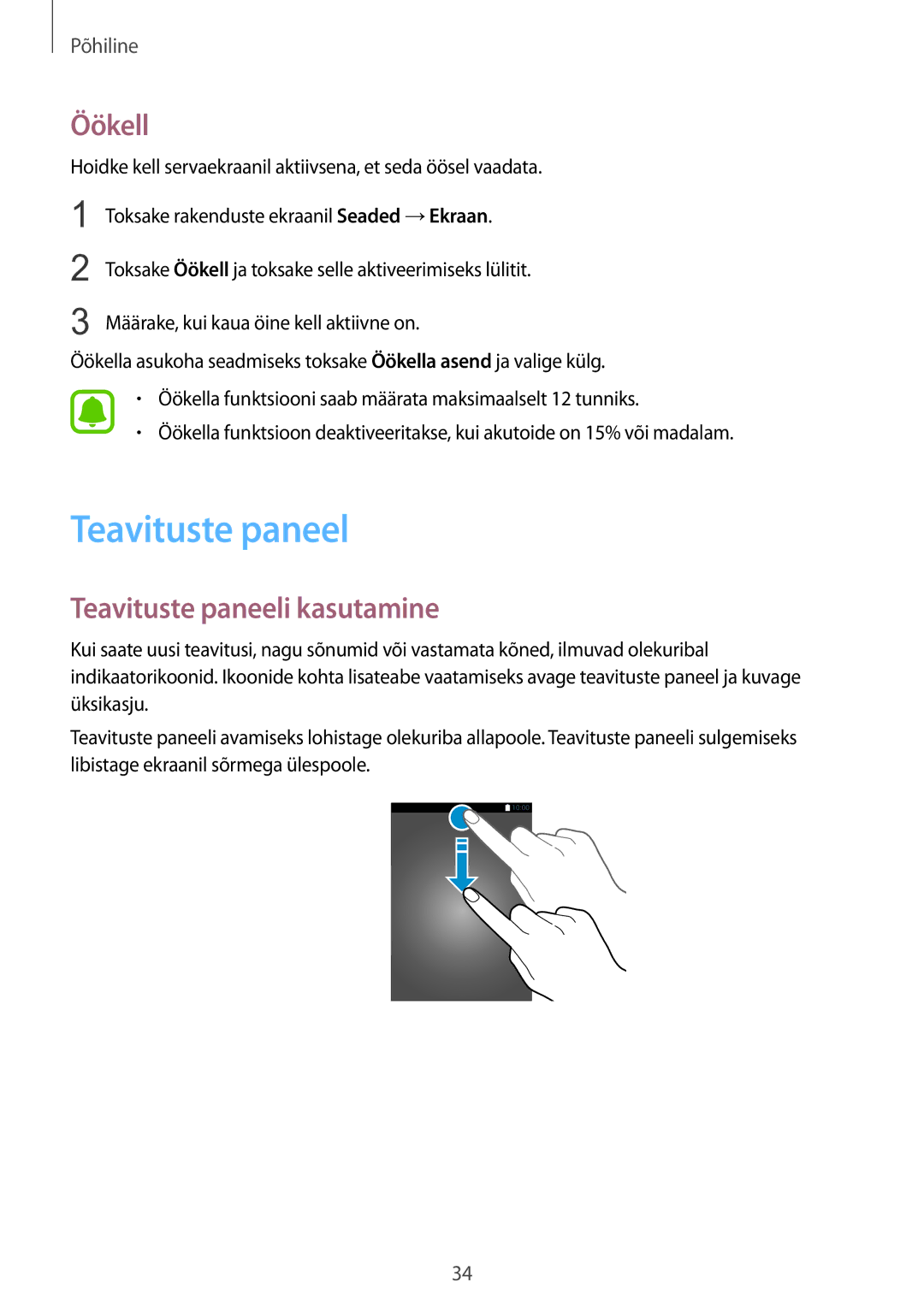 Samsung SM-G925FZKASEB manual Öökell, Teavituste paneeli kasutamine 