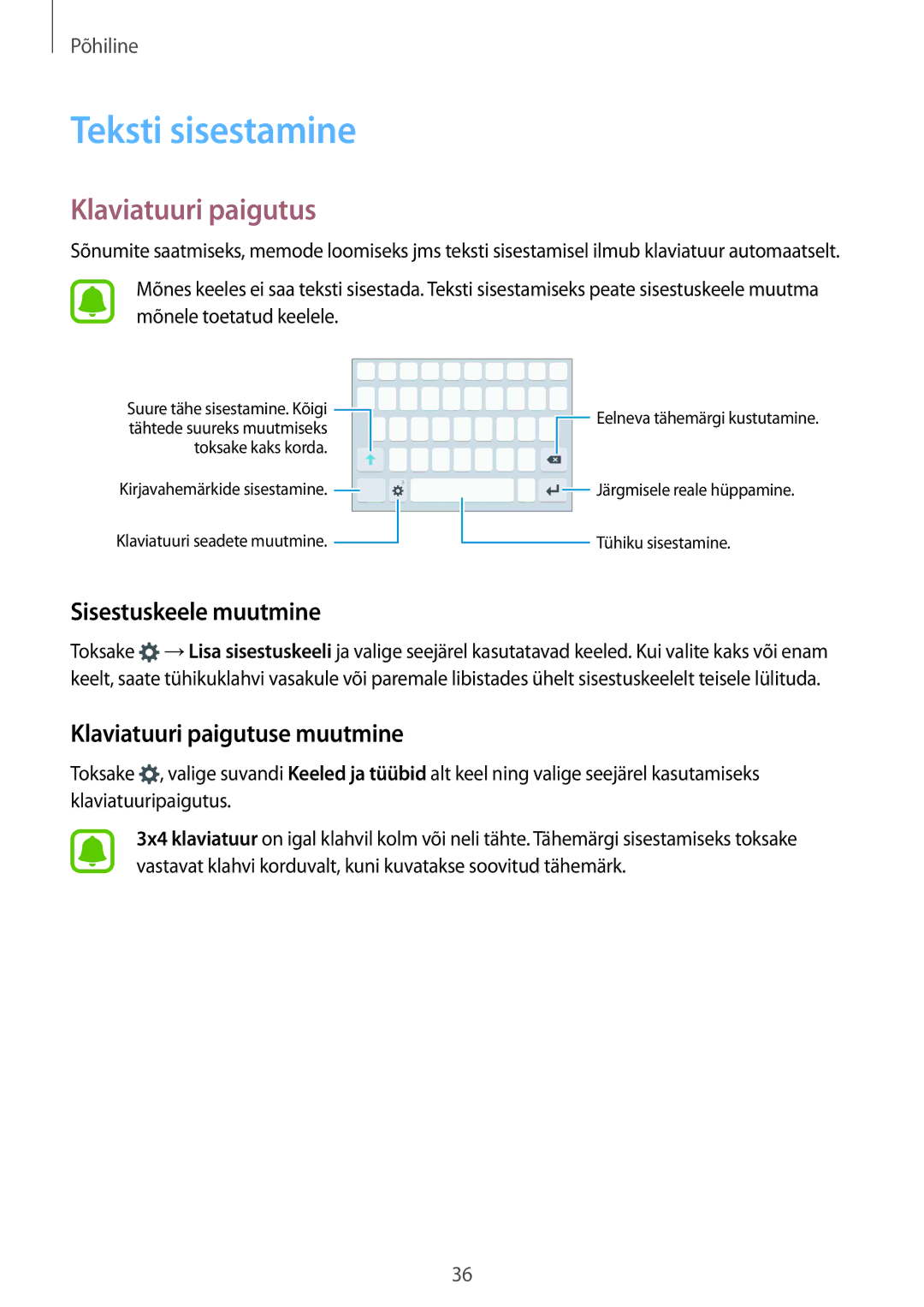 Samsung SM-G925FZKASEB manual Teksti sisestamine, Sisestuskeele muutmine, Klaviatuuri paigutuse muutmine 