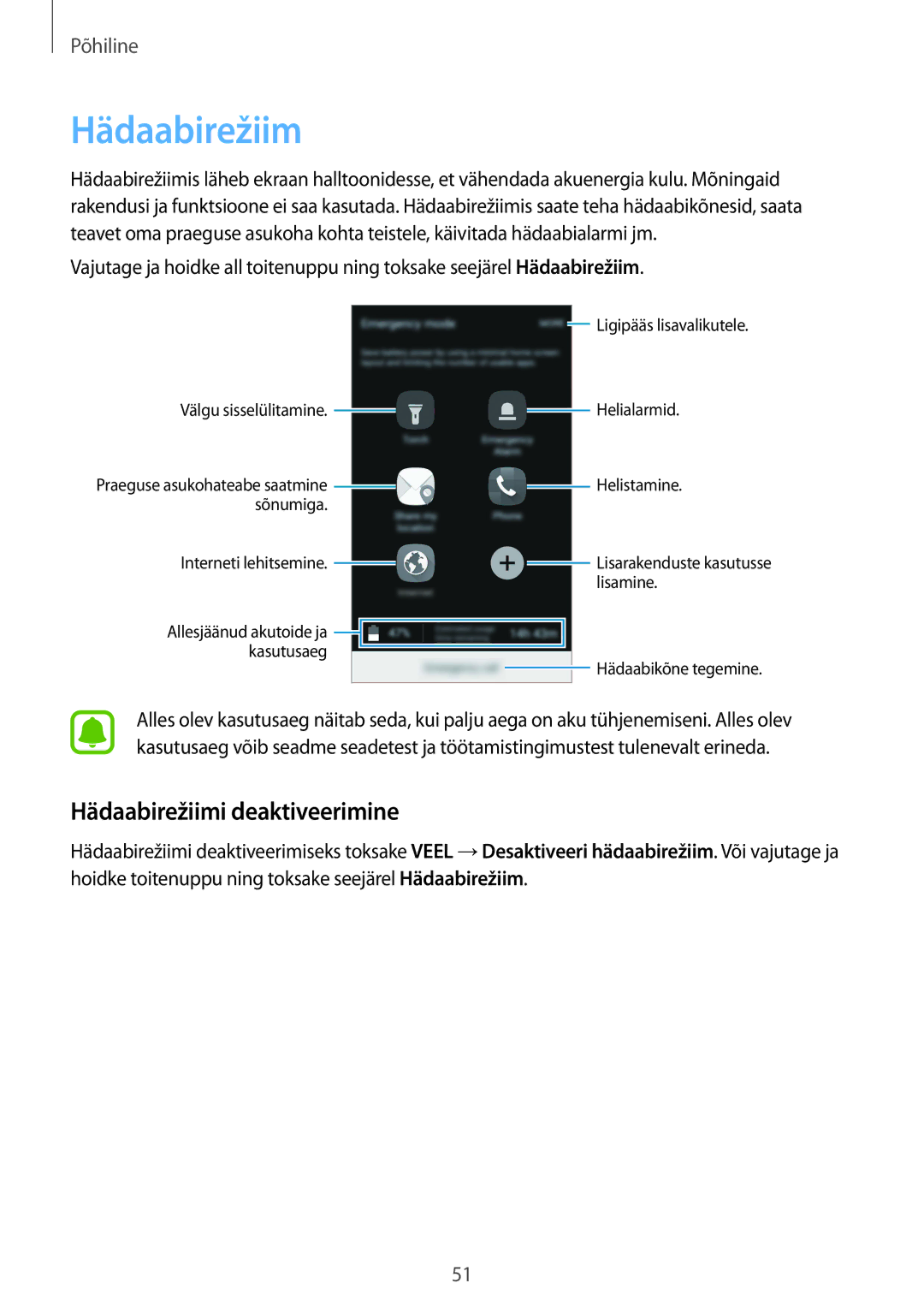 Samsung SM-G925FZKASEB manual Hädaabirežiimi deaktiveerimine 