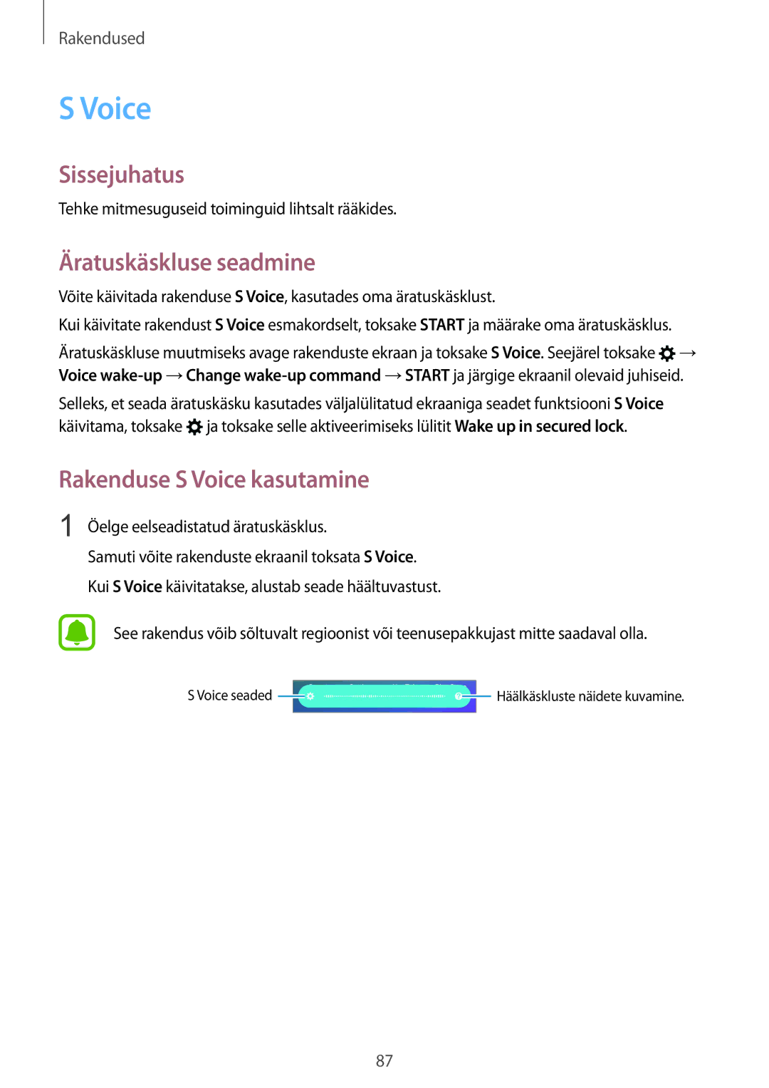 Samsung SM-G925FZKASEB manual Äratuskäskluse seadmine, Rakenduse S Voice kasutamine 