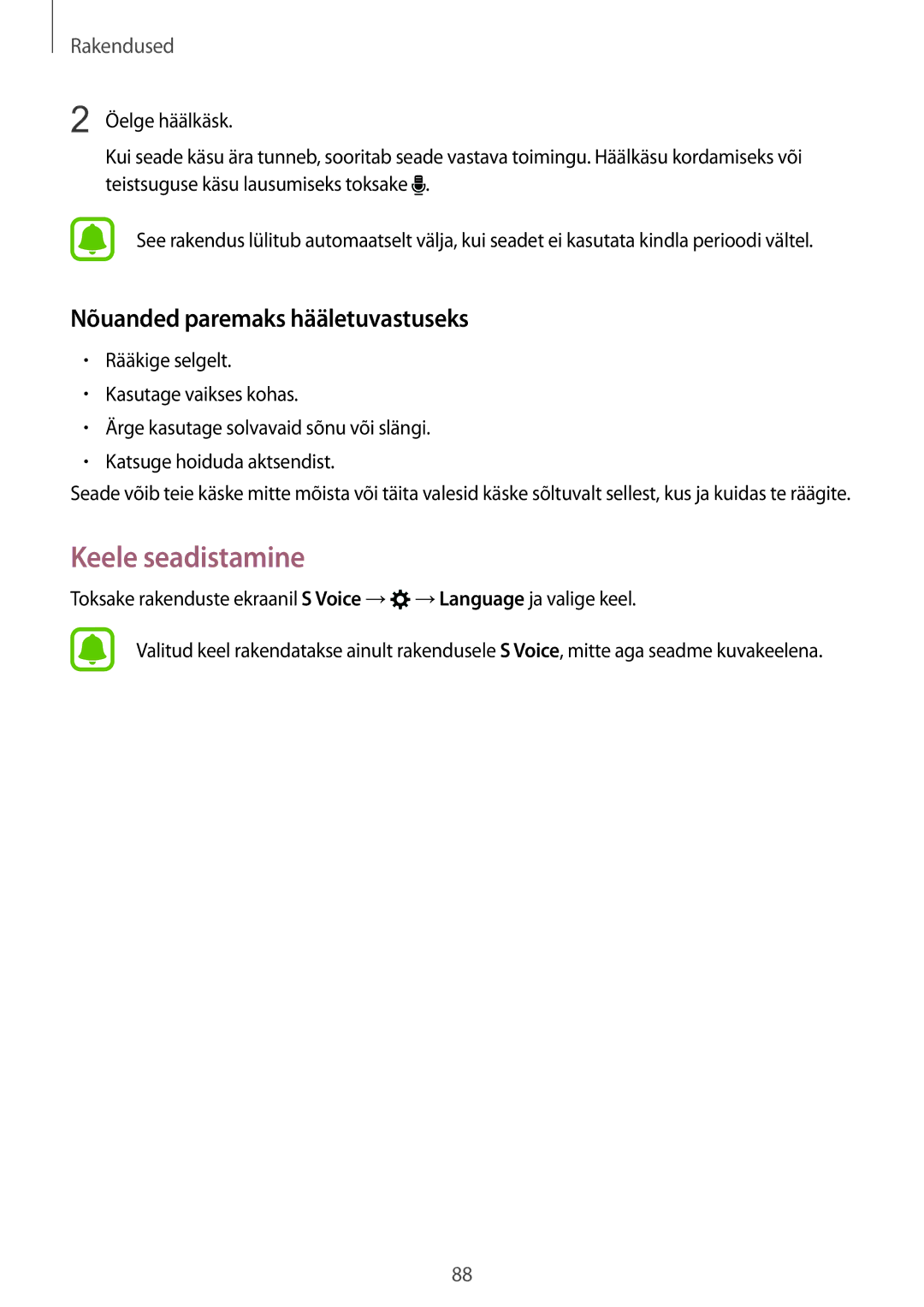 Samsung SM-G925FZKASEB manual Keele seadistamine, Nõuanded paremaks hääletuvastuseks 