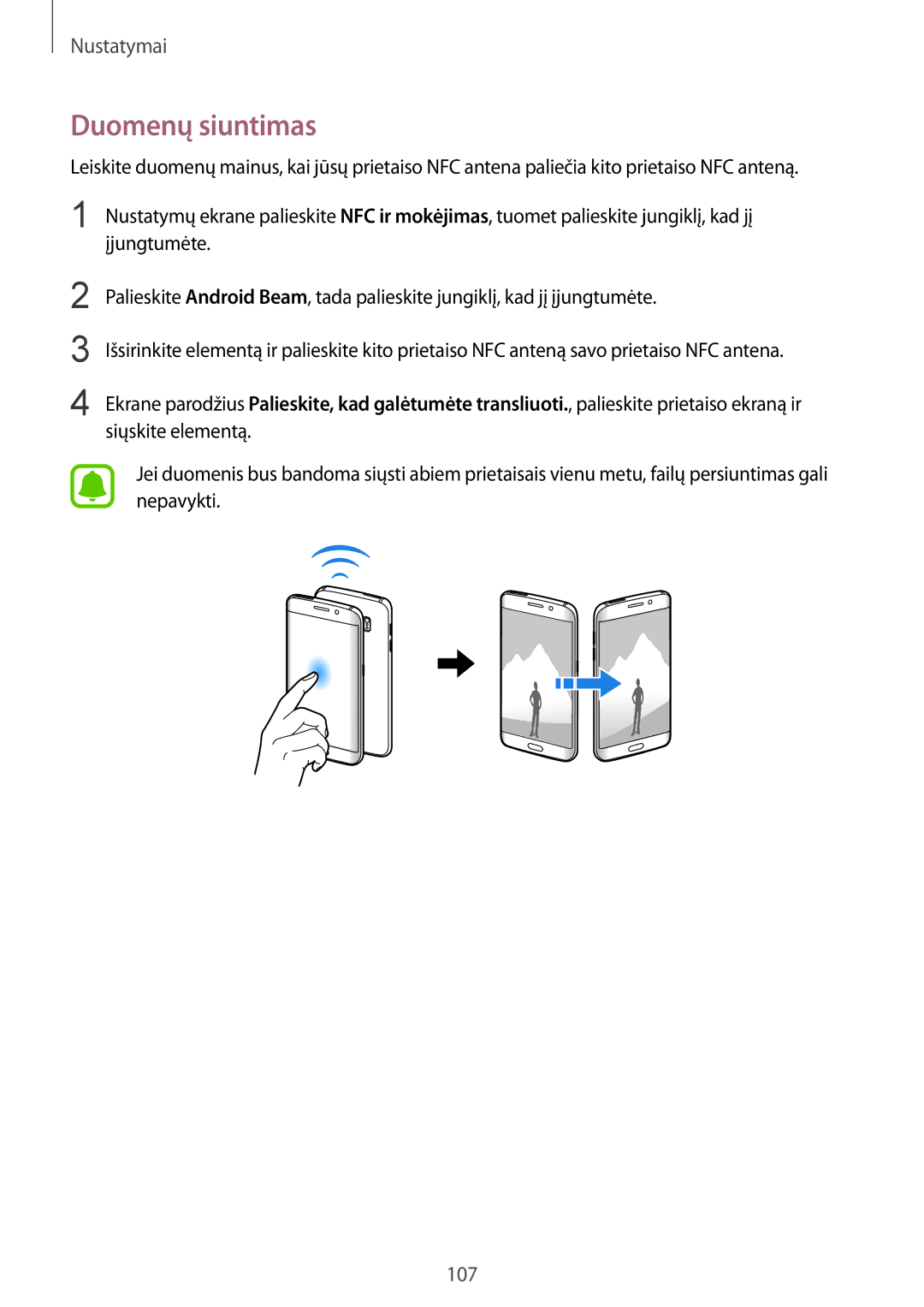 Samsung SM-G925FZKASEB manual Duomenų siuntimas 