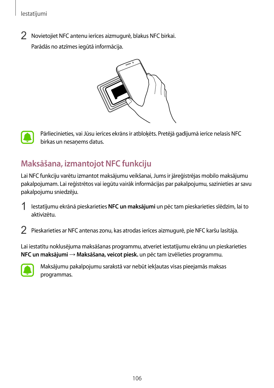 Samsung SM-G925FZKASEB manual Maksāšana, izmantojot NFC funkciju 