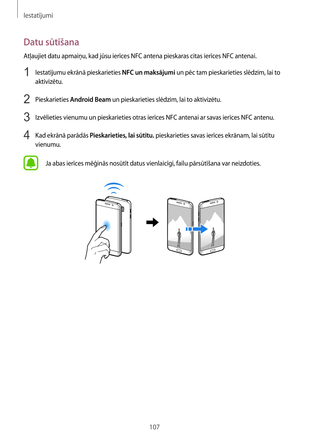 Samsung SM-G925FZKASEB manual Datu sūtīšana 