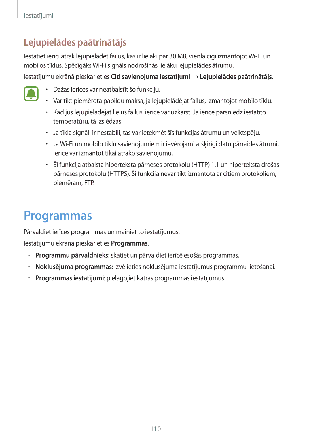 Samsung SM-G925FZKASEB manual Programmas, Lejupielādes paātrinātājs 