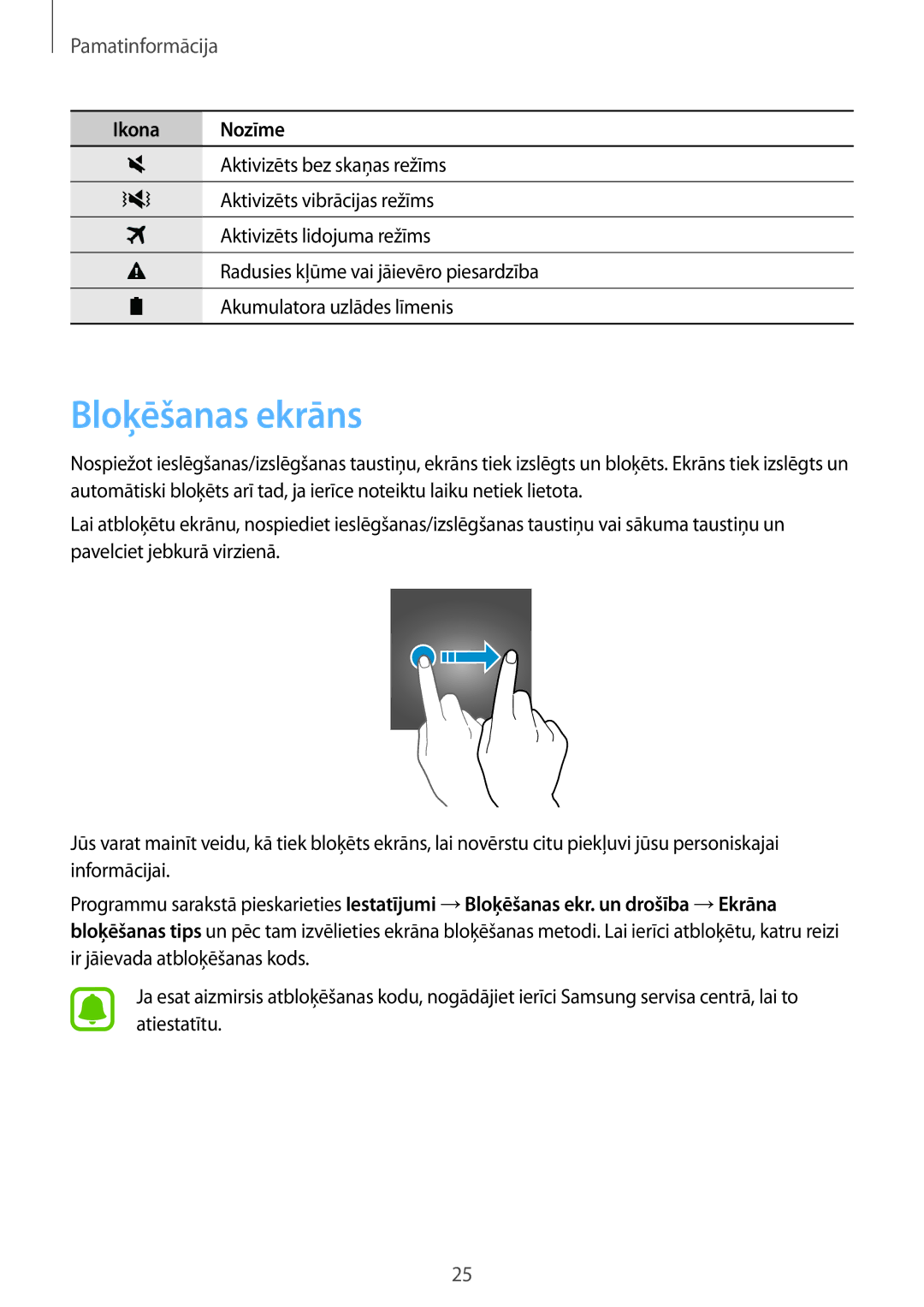 Samsung SM-G925FZKASEB manual Bloķēšanas ekrāns 