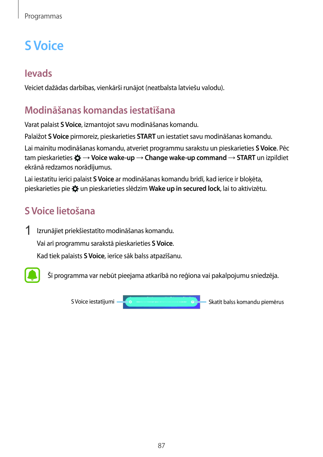Samsung SM-G925FZKASEB manual Modināšanas komandas iestatīšana, Voice lietošana 