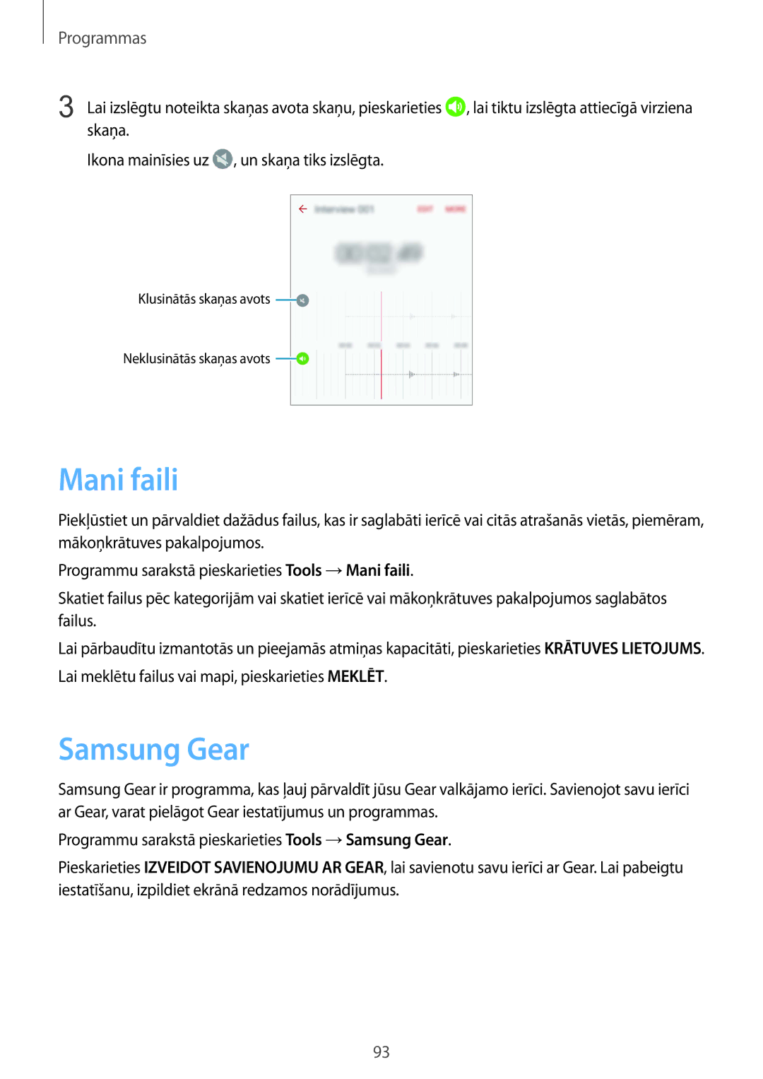 Samsung SM-G925FZKASEB manual Mani faili, Samsung Gear 