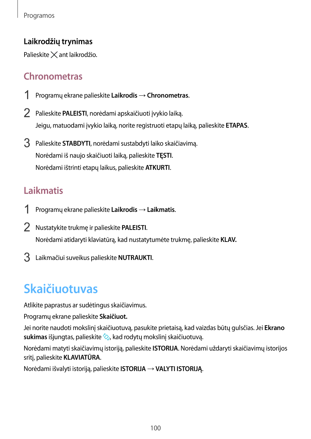 Samsung SM-G925FZKASEB manual Skaičiuotuvas, Chronometras, Laikmatis, Laikrodžių trynimas, Palieskite ant laikrodžio 