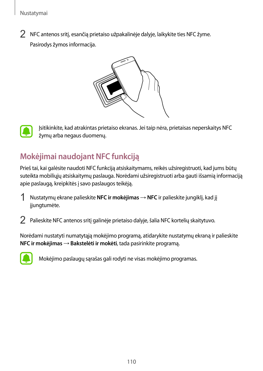 Samsung SM-G925FZKASEB manual Mokėjimai naudojant NFC funkciją 