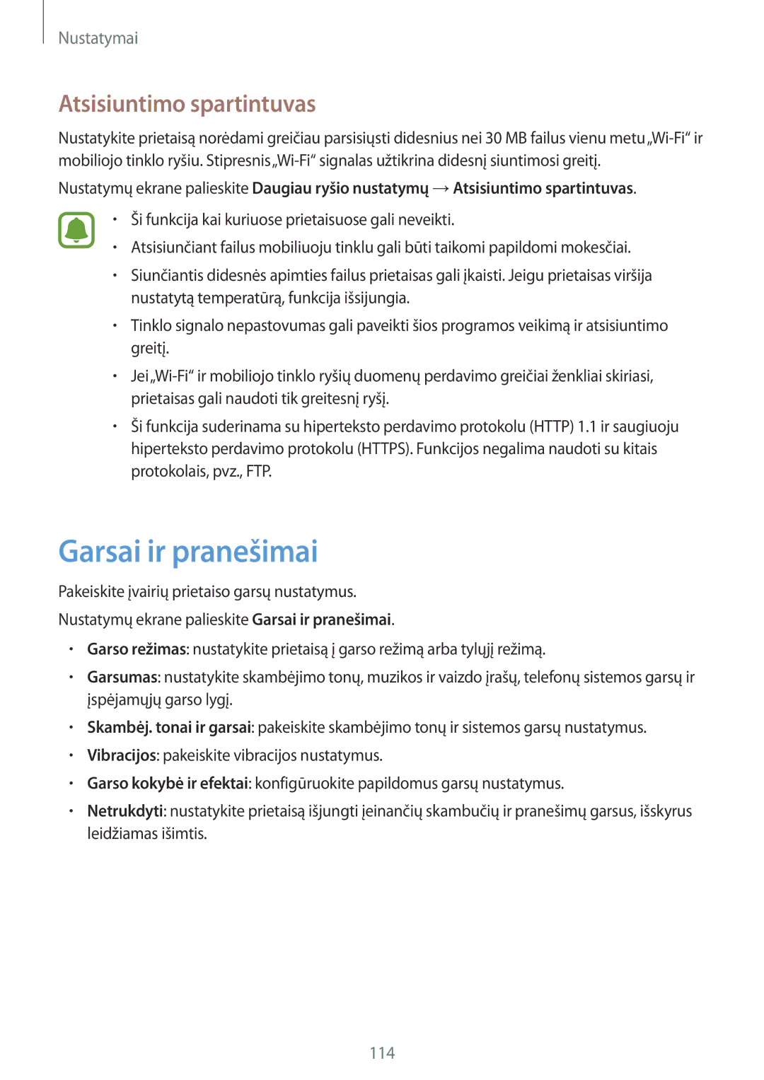 Samsung SM-G925FZKASEB manual Garsai ir pranešimai, Atsisiuntimo spartintuvas 