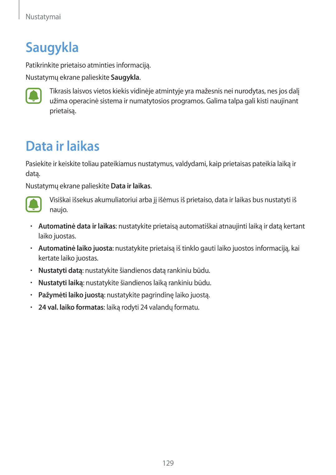 Samsung SM-G925FZKASEB manual Saugykla, Data ir laikas 