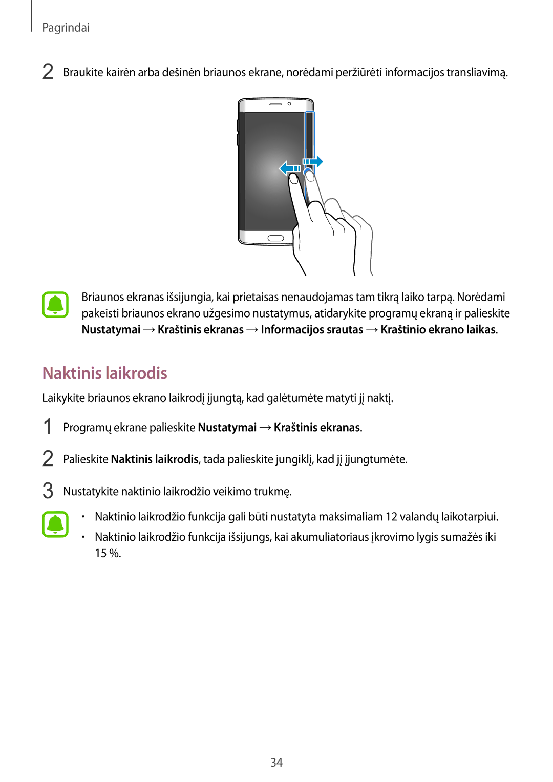 Samsung SM-G925FZKASEB manual Naktinis laikrodis 