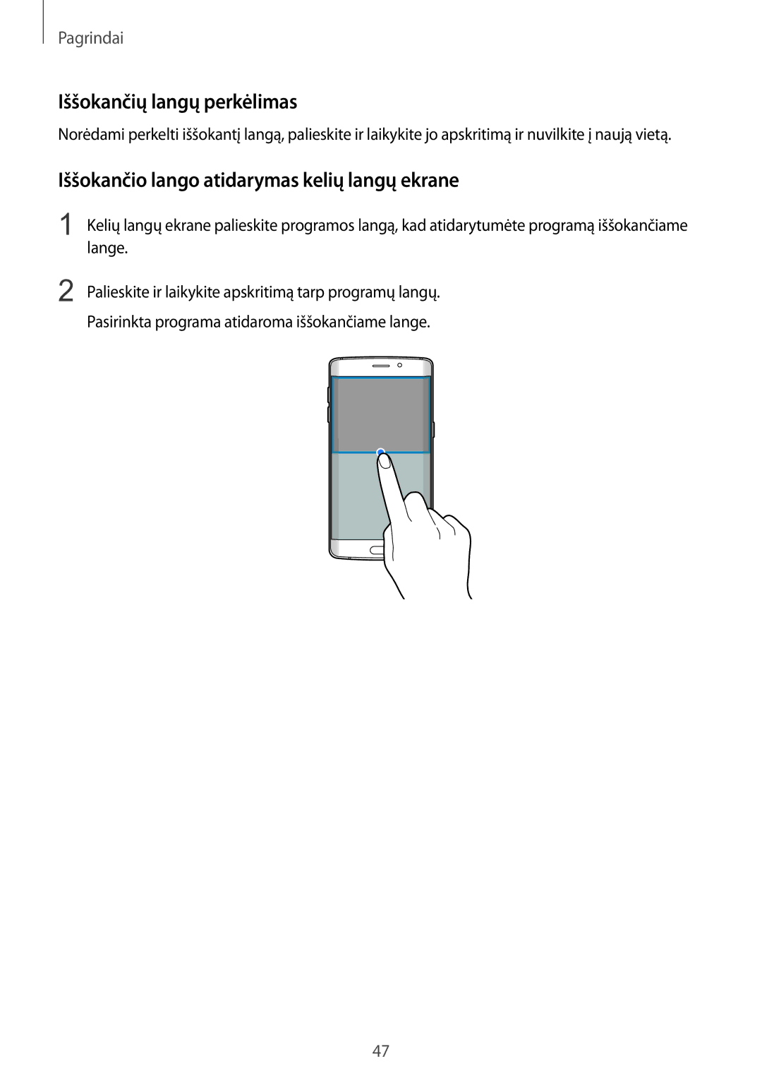 Samsung SM-G925FZKASEB manual Iššokančių langų perkėlimas, Iššokančio lango atidarymas kelių langų ekrane, Lange 