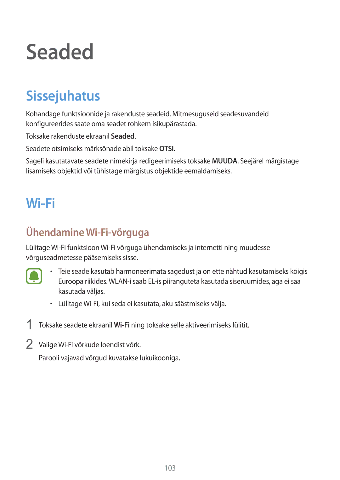 Samsung SM-G925FZKASEB manual Sissejuhatus, Ühendamine Wi-Fi-võrguga 