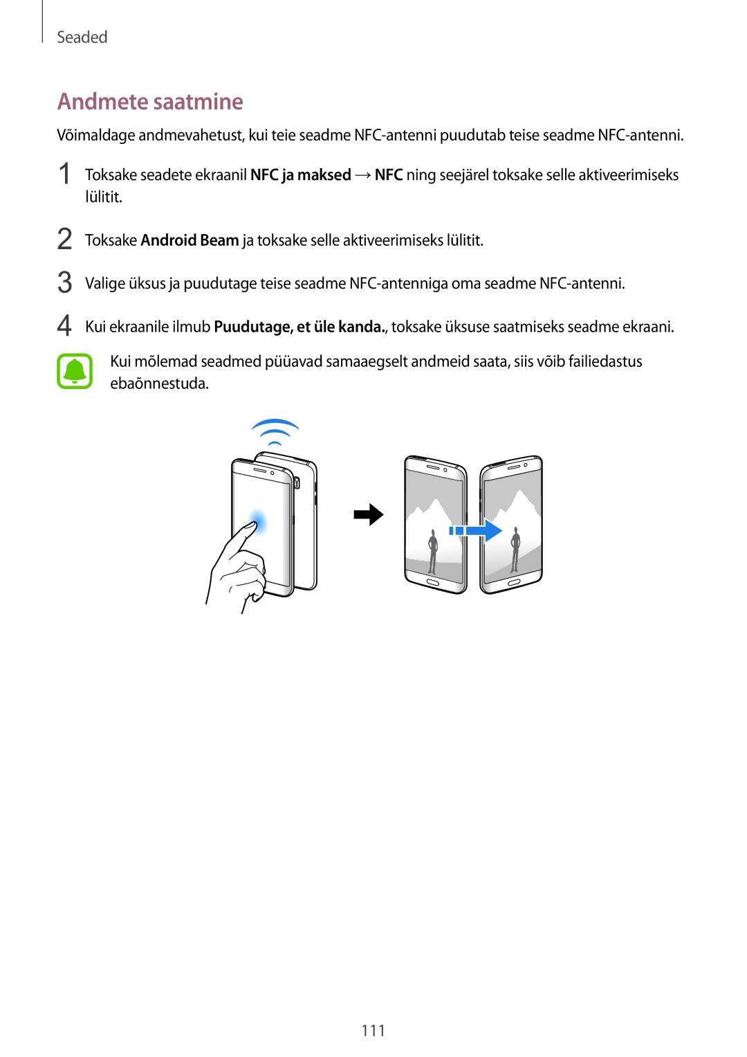 Samsung SM-G925FZKASEB manual Andmete saatmine 