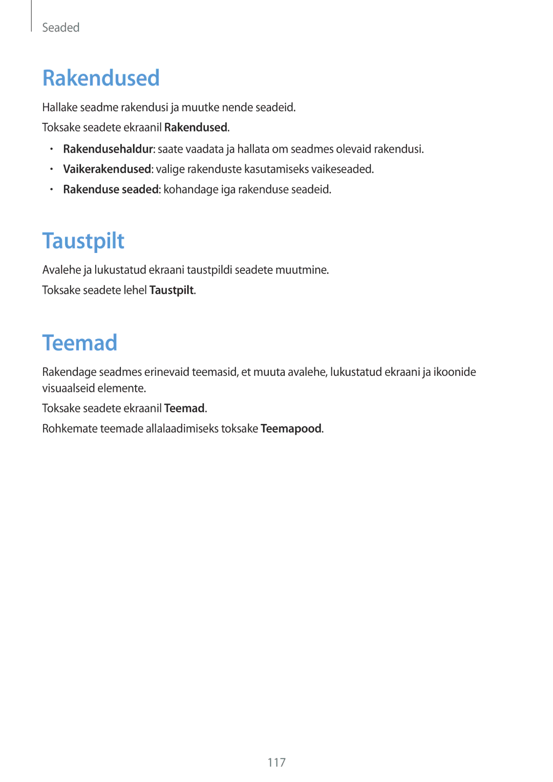 Samsung SM-G925FZKASEB manual Rakendused, Taustpilt, Teemad 