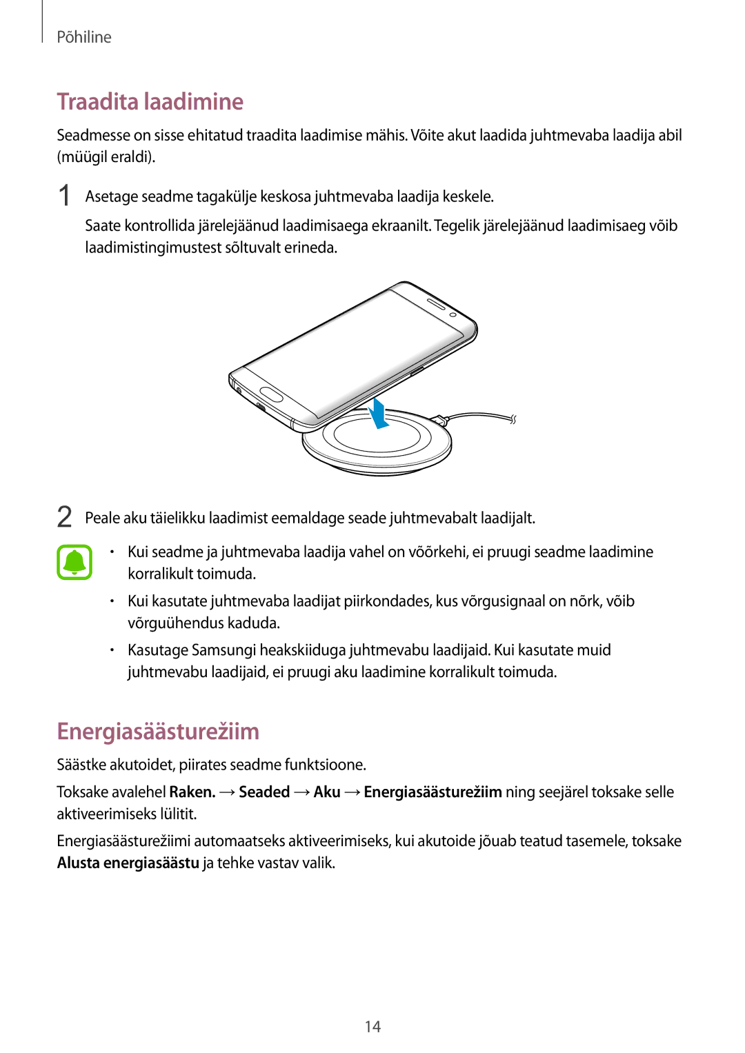 Samsung SM-G925FZKASEB manual Traadita laadimine, Energiasäästurežiim 