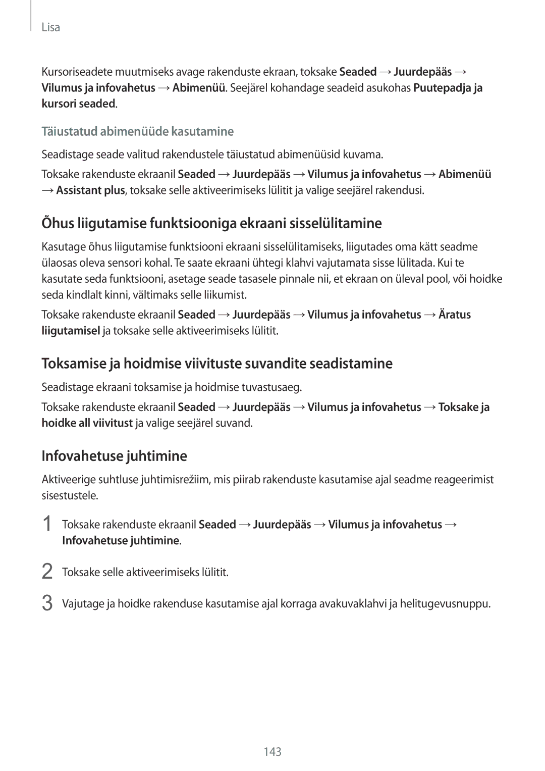 Samsung SM-G925FZKASEB manual Õhus liigutamise funktsiooniga ekraani sisselülitamine, Infovahetuse juhtimine 