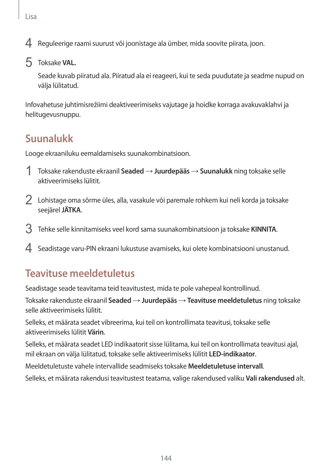 Samsung SM-G925FZKASEB manual Suunalukk, Teavituse meeldetuletus 