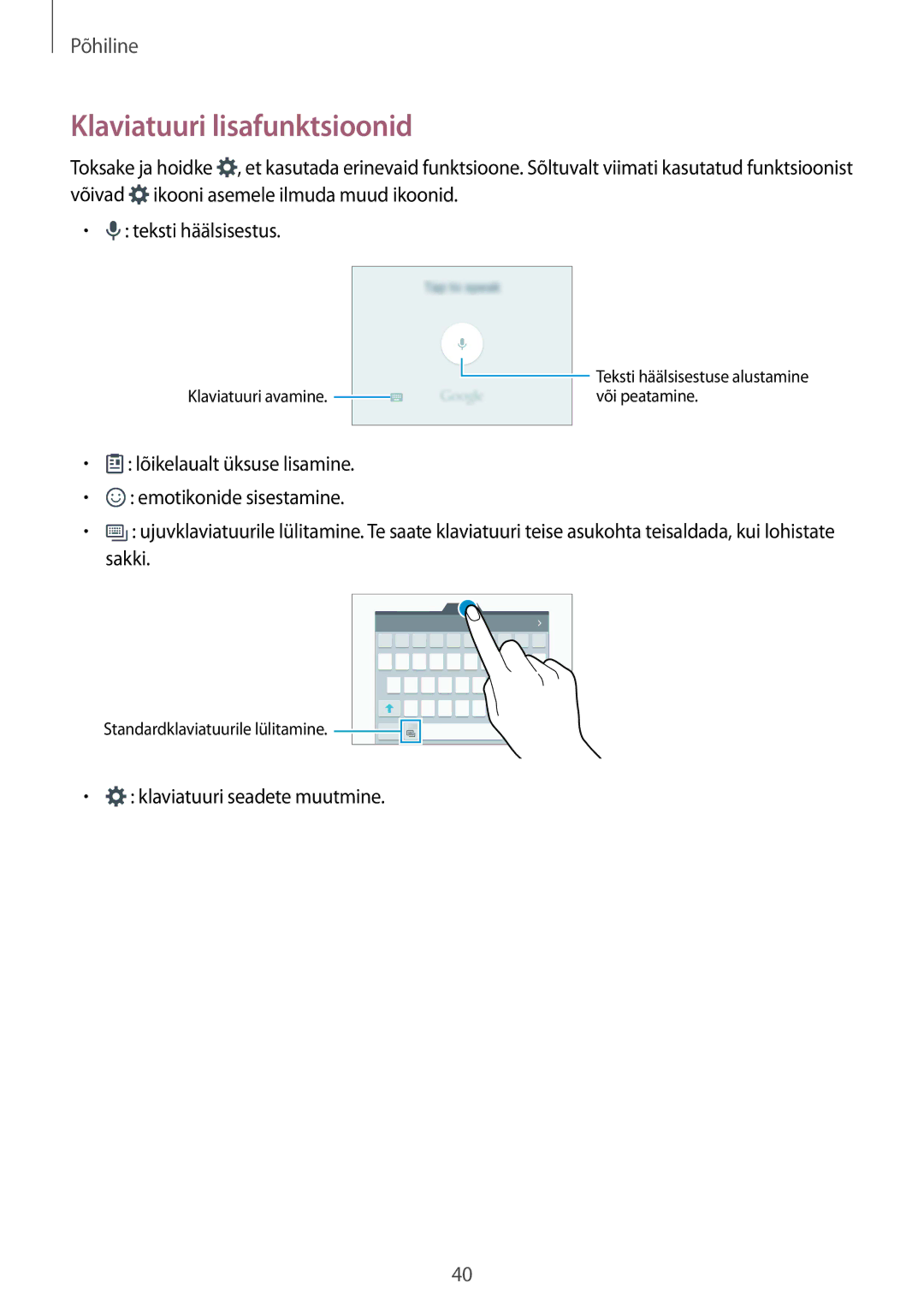 Samsung SM-G925FZKASEB manual Klaviatuuri lisafunktsioonid 