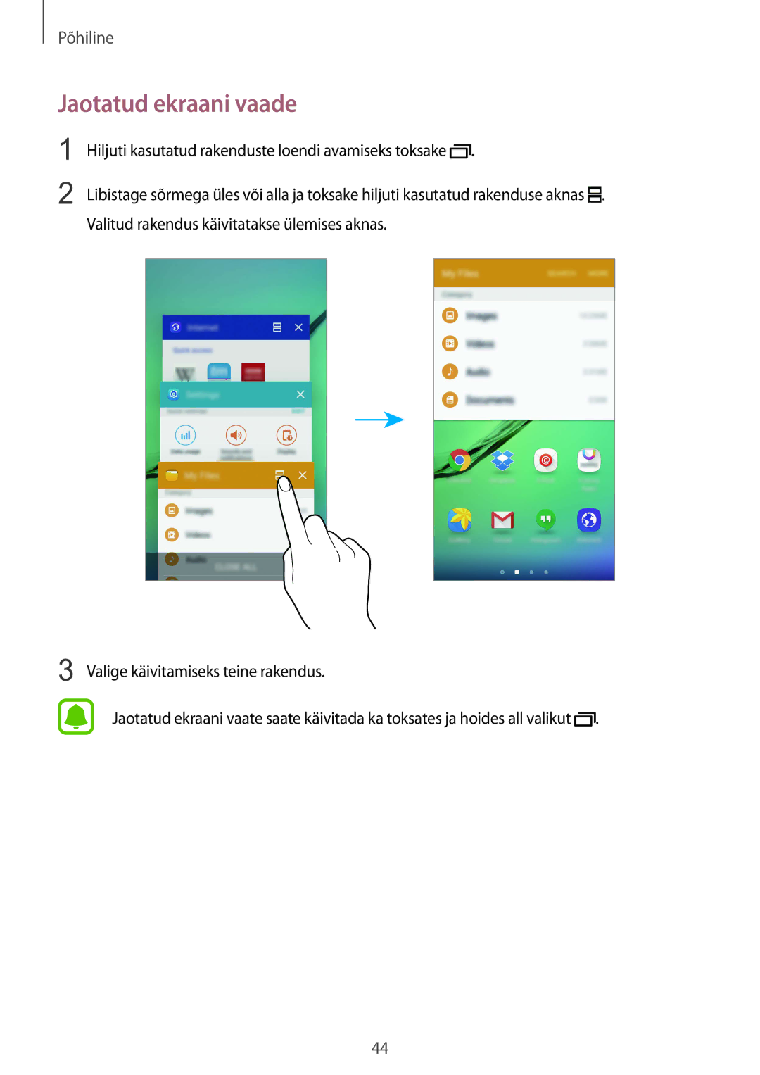 Samsung SM-G925FZKASEB manual Jaotatud ekraani vaade 