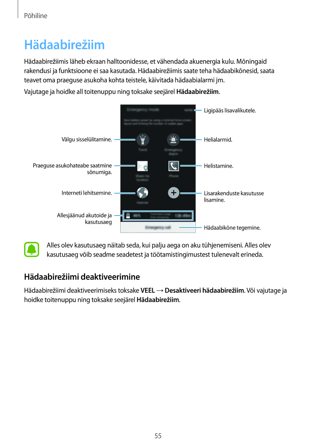 Samsung SM-G925FZKASEB manual Hädaabirežiimi deaktiveerimine 