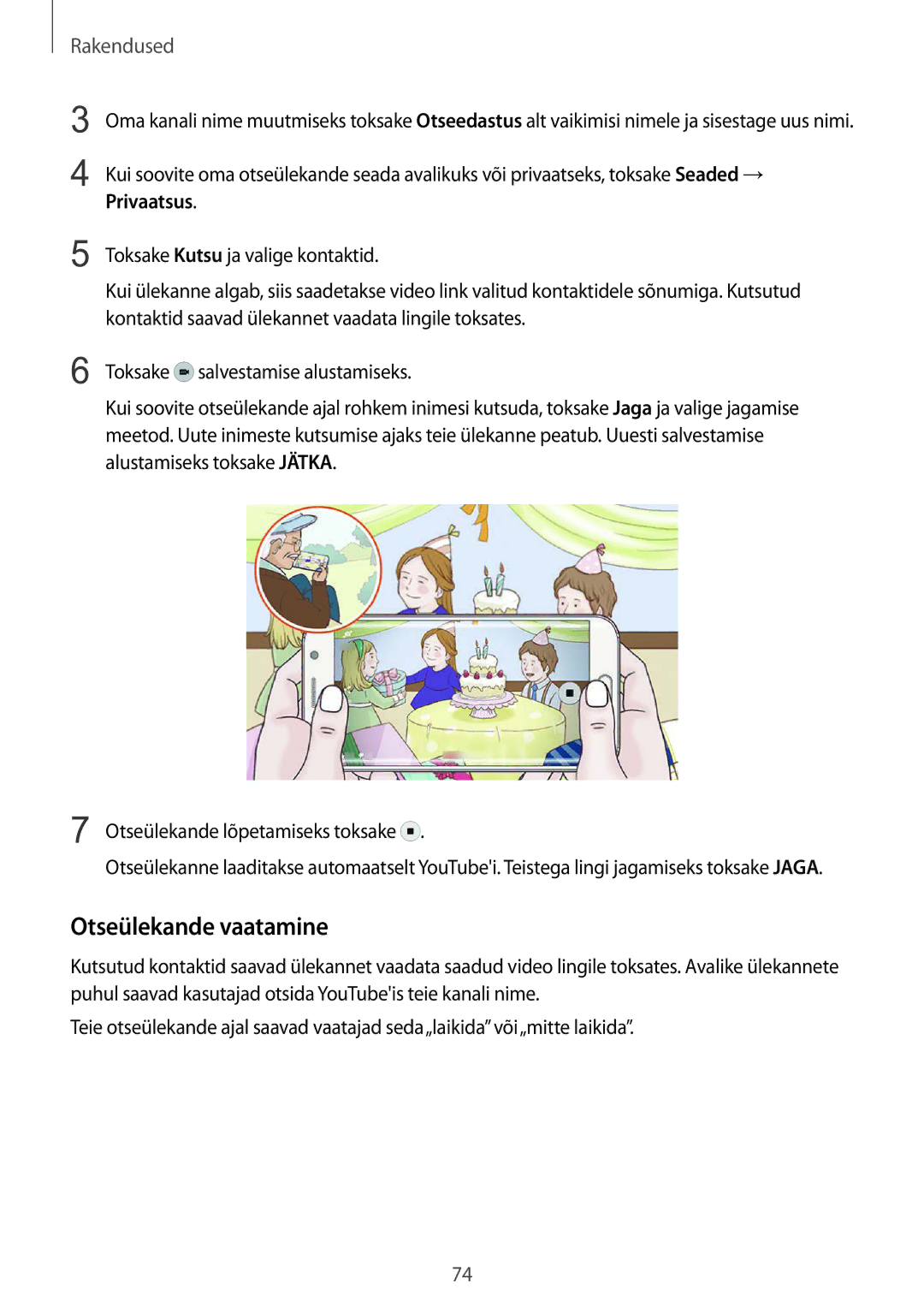 Samsung SM-G925FZKASEB manual Otseülekande vaatamine, Privaatsus 