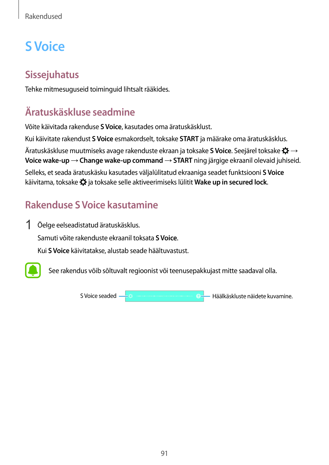 Samsung SM-G925FZKASEB manual Äratuskäskluse seadmine, Rakenduse S Voice kasutamine 