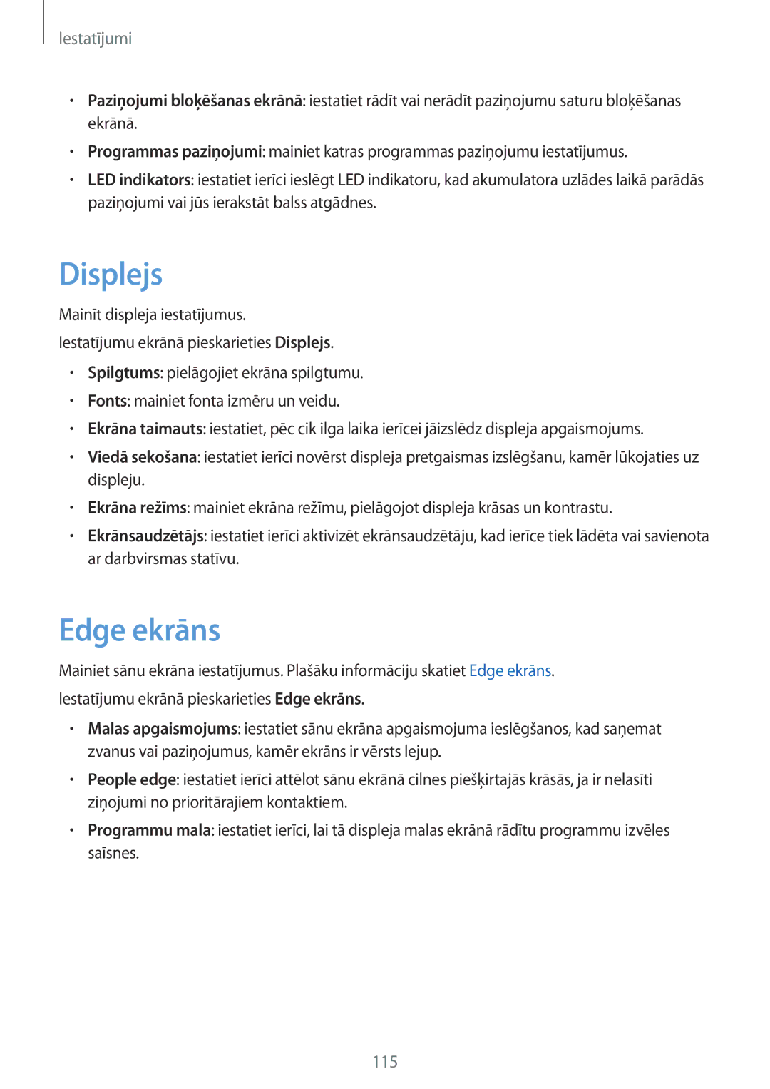 Samsung SM-G925FZKASEB manual Displejs, Edge ekrāns 