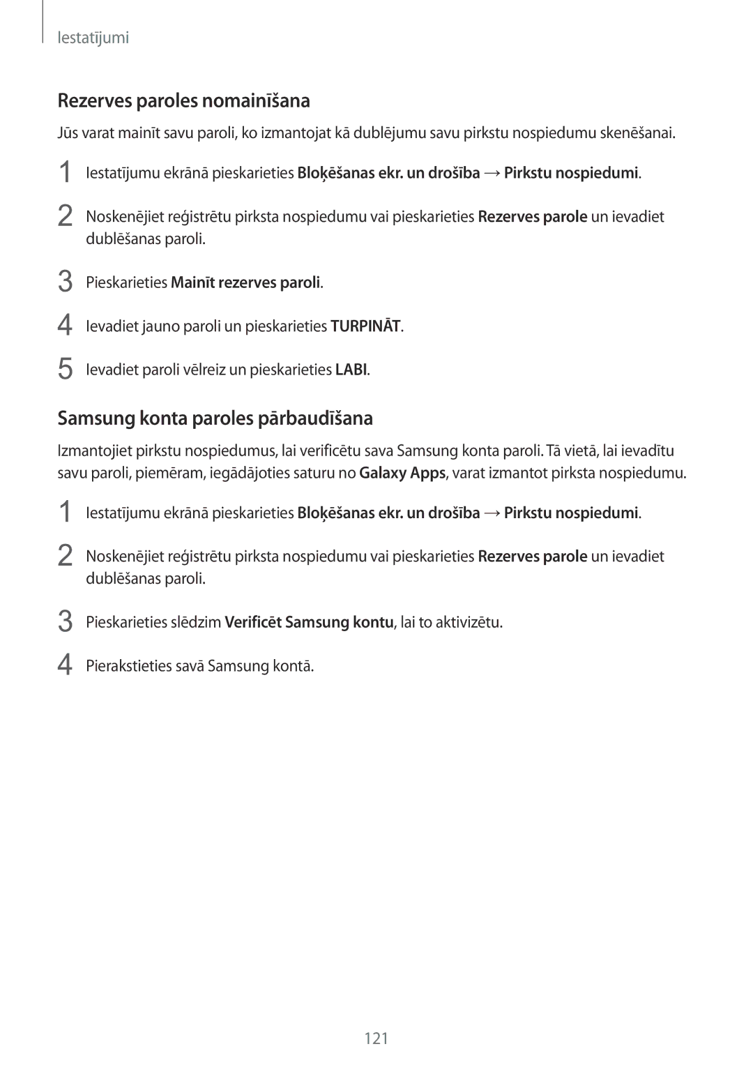 Samsung SM-G925FZKASEB manual Rezerves paroles nomainīšana, Samsung konta paroles pārbaudīšana 