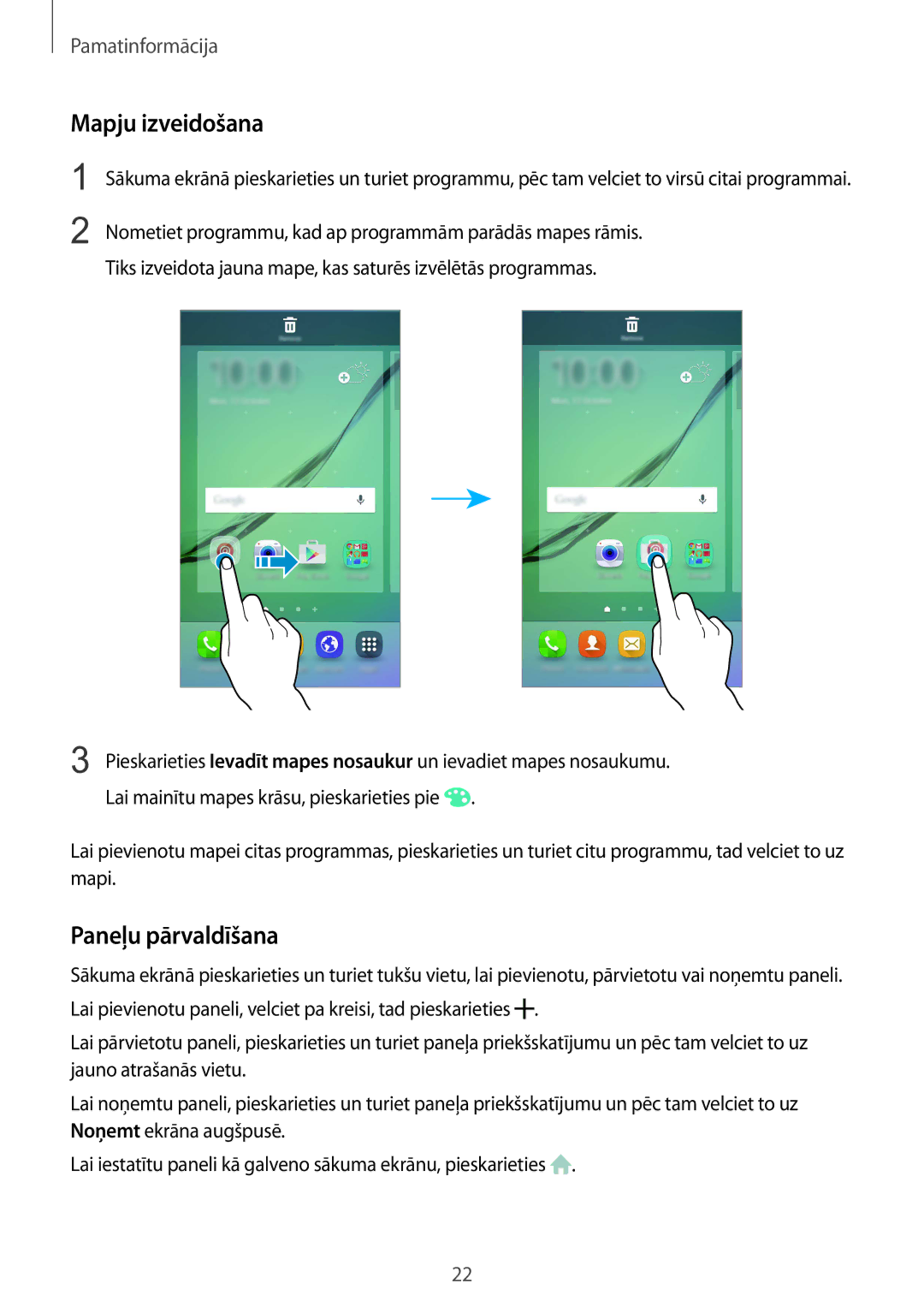 Samsung SM-G925FZKASEB manual Mapju izveidošana, Paneļu pārvaldīšana 