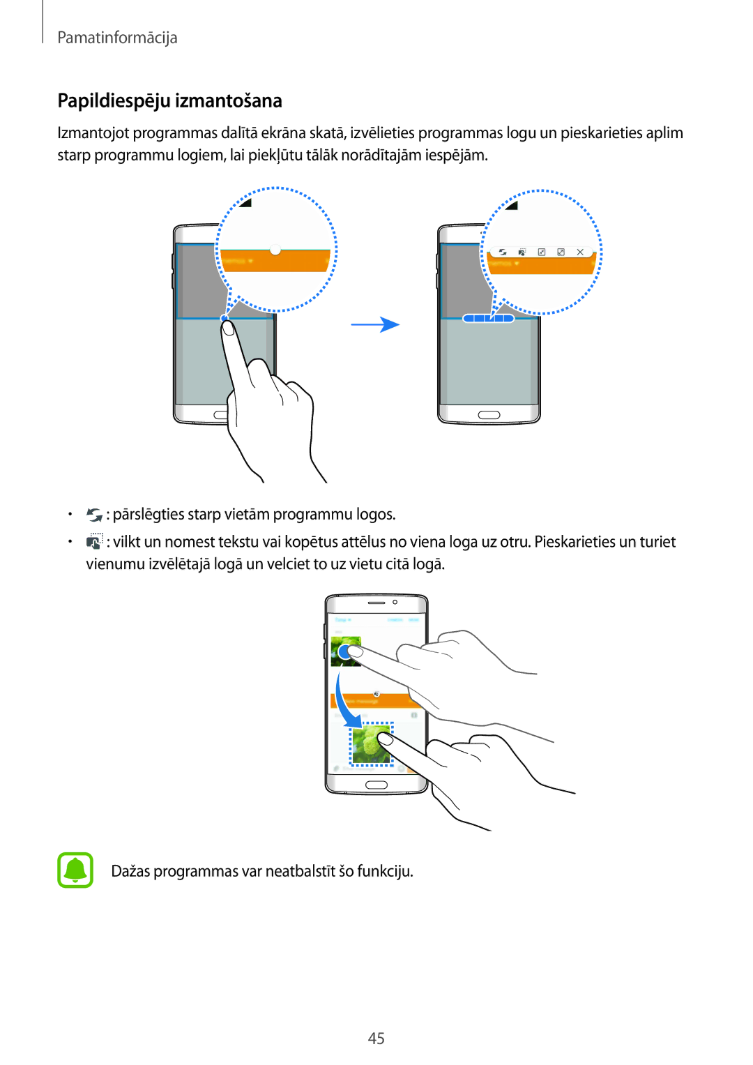 Samsung SM-G925FZKASEB manual Papildiespēju izmantošana 