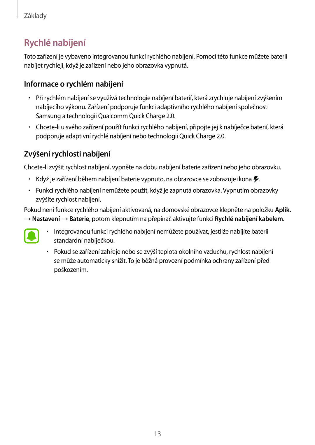 Samsung SM-G925FZGFETL, SM-G925FZKFETL manual Rychlé nabíjení, Informace o rychlém nabíjení, Zvýšení rychlosti nabíjení 