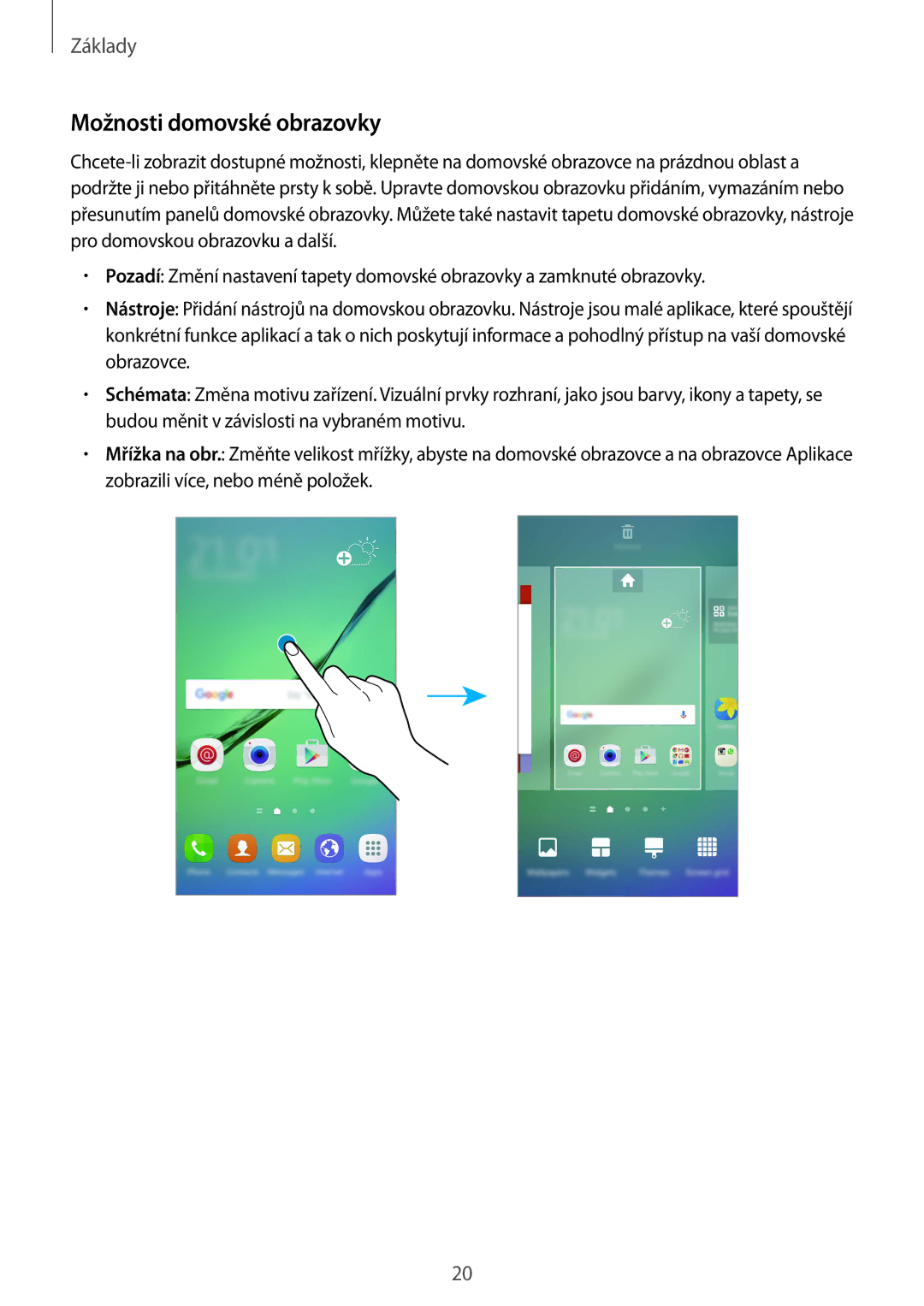 Samsung SM-G925FZKFETL, SM-G925FZGFETL, SM-G925FZDEETL, SM-G925FZWEETL manual Možnosti domovské obrazovky 
