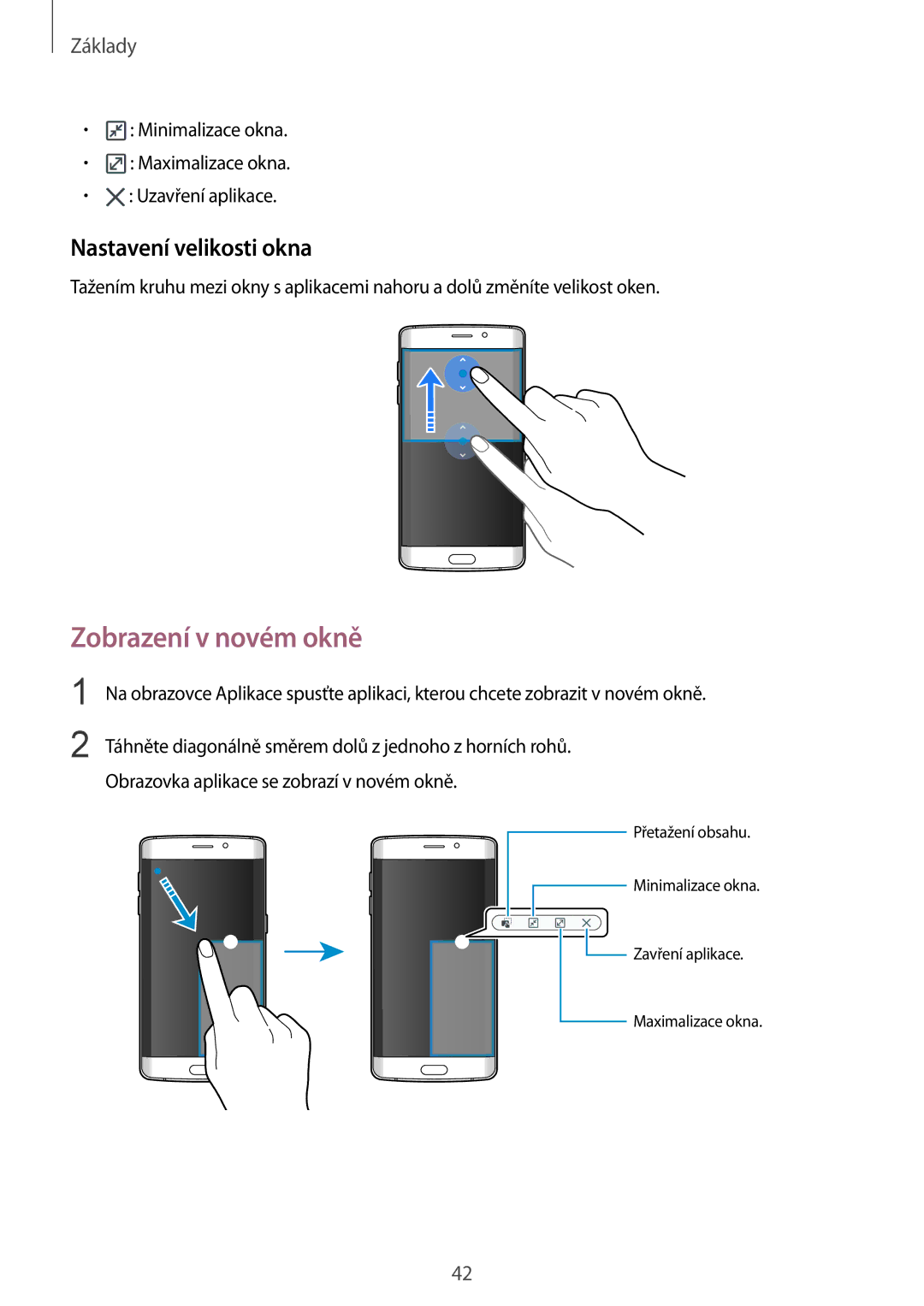 Samsung SM-G925FZDEETL, SM-G925FZKFETL, SM-G925FZGFETL, SM-G925FZWEETL manual Zobrazení v novém okně, Nastavení velikosti okna 