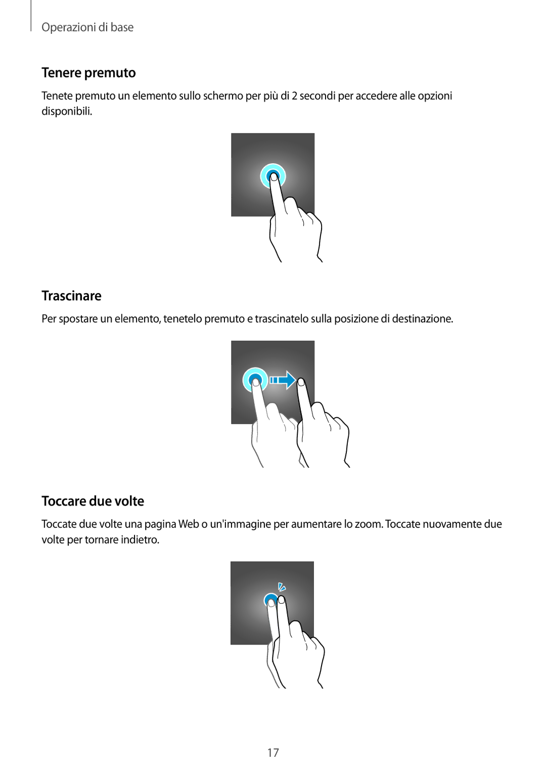 Samsung SM-G925FZKAITV, SM-G925FZWAITV, SM-G925FZGAITV, SM-G925FZGEITV manual Tenere premuto, Trascinare, Toccare due volte 