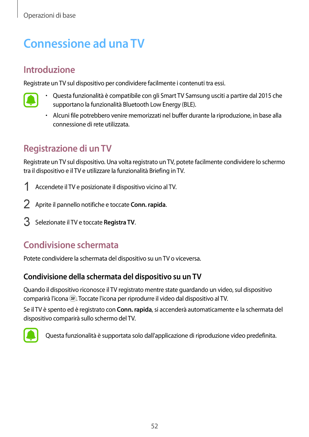 Samsung SM-G925FZKAITV, SM-G925FZWAITV manual Connessione ad una TV, Registrazione di un TV, Condivisione schermata 